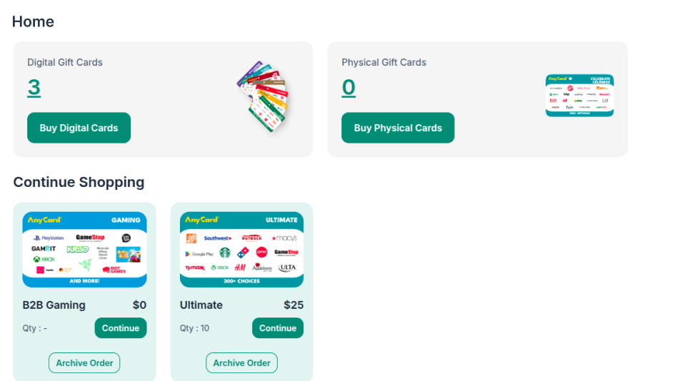 Card Type UI Screen