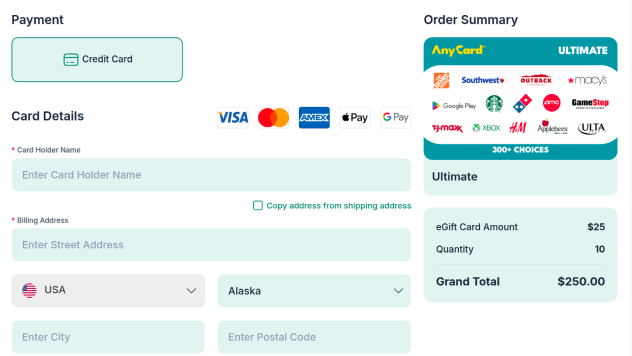 Gifting Details Screen
